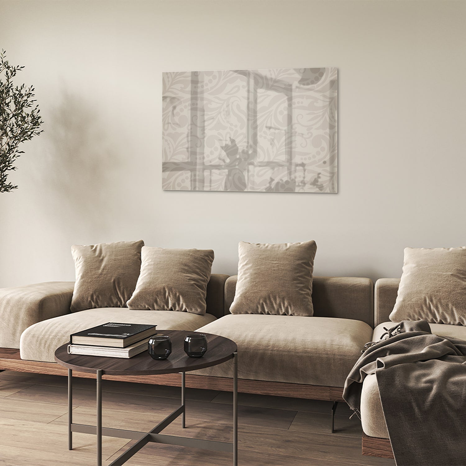 Elegante glazen schilderij met subtiel patroon aan de wand