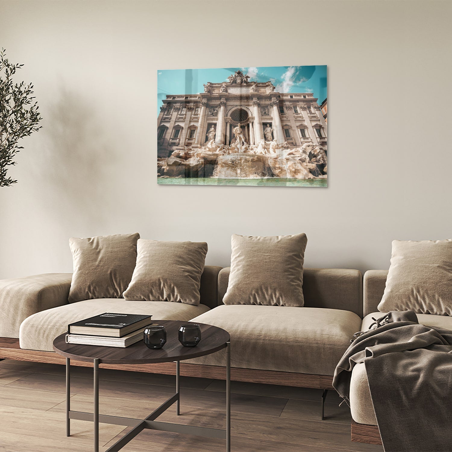 Glazen schilderij van de Trevi-fontein in Rome, prachtig weergegeven.