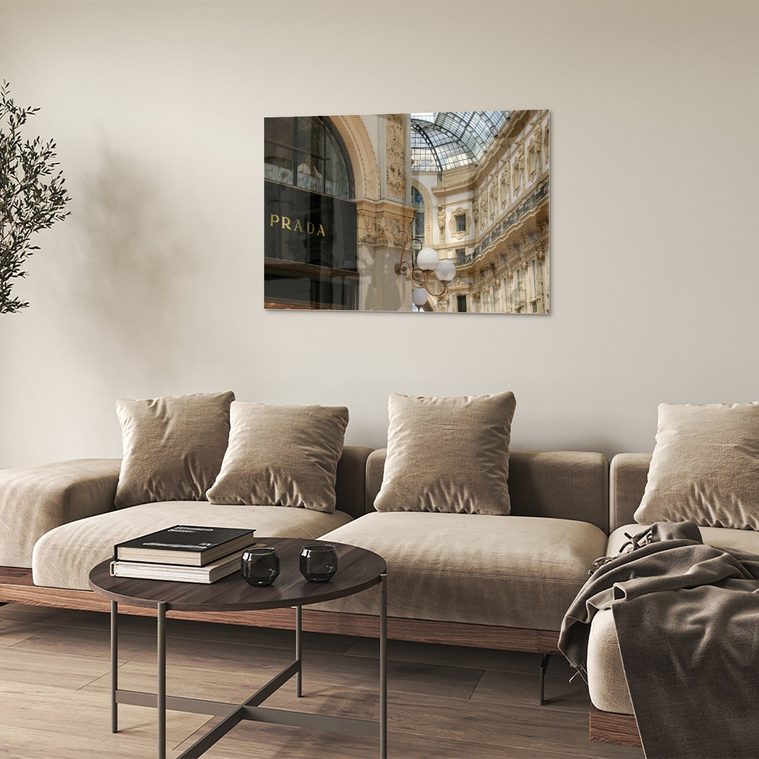 Glazen schilderij van een luxe boetiek met elegante details