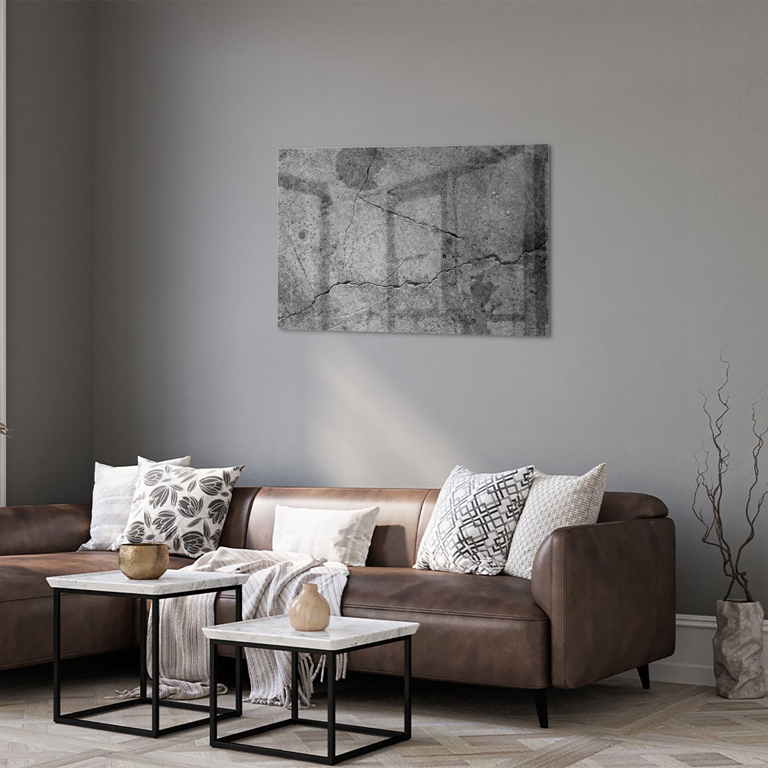 Abstract glazen schilderij met unieke structuur en lijnen.