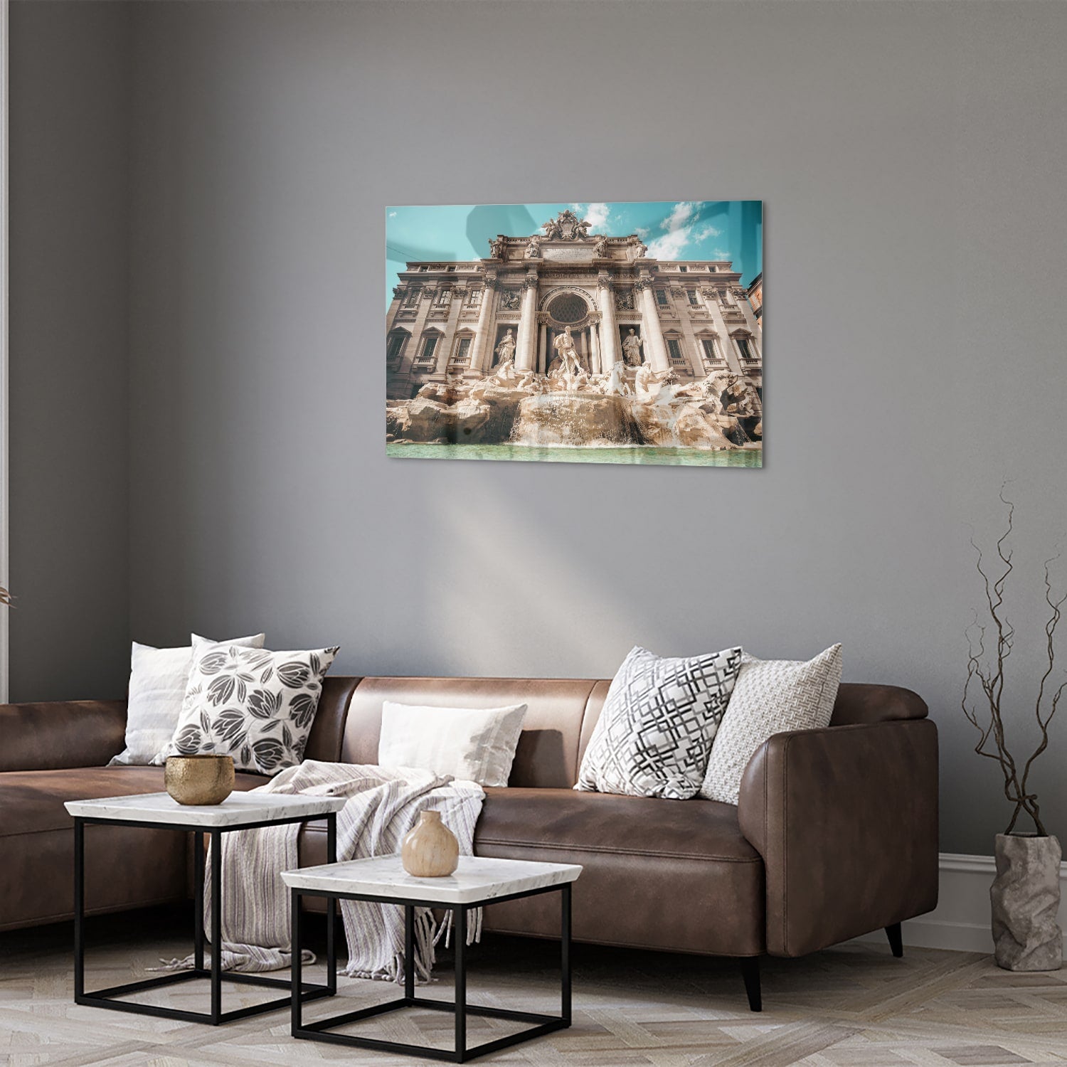 Glazen schilderij van de Trevi-fontein in Rome, prachtig weergegeven.