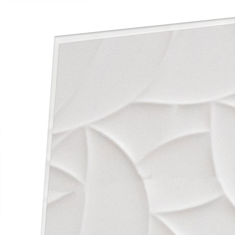 Glazen schilderij met textuur in wit, perfect voor moderne interieurs.