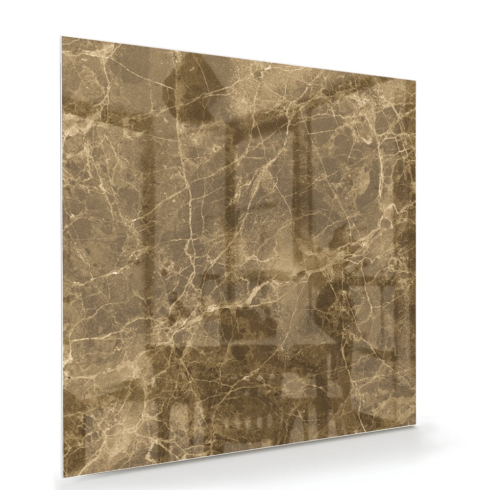 Goudkleurig glazen schilderij met marmer effect aan de muur