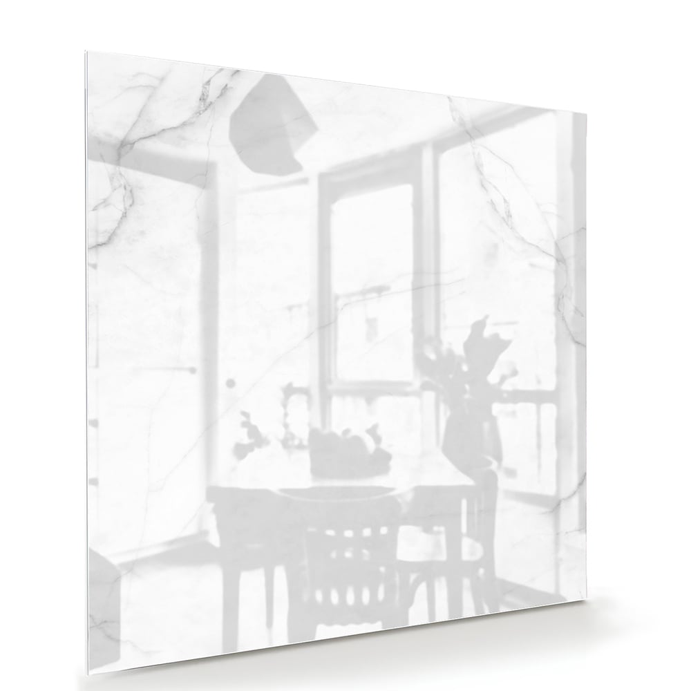 Minimalistisch glazen schilderij met marmerstructuren in moderne woonkamer