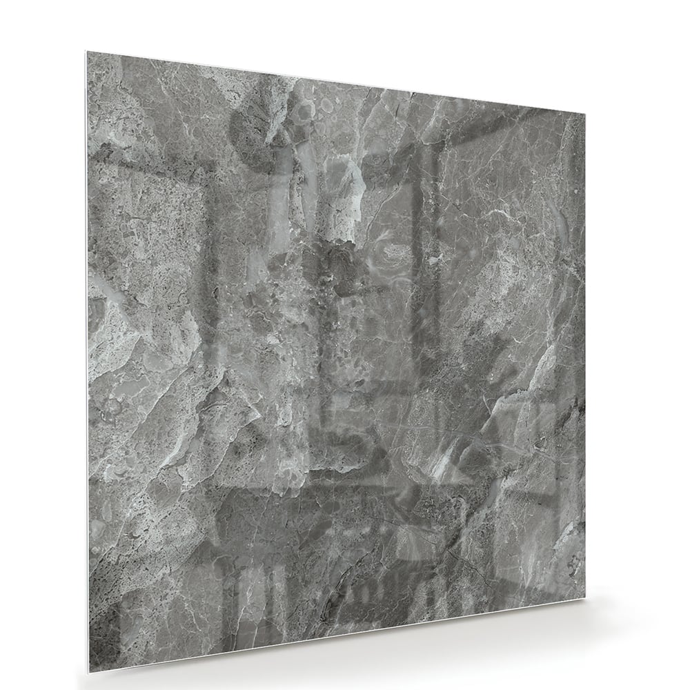Stijlvol glazen schilderij met grijze marmerstructuur aan de muur
