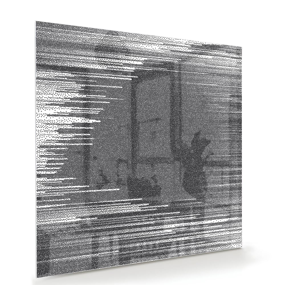 Abstract glazen schilderij in zwart-wit aan de muur met planten