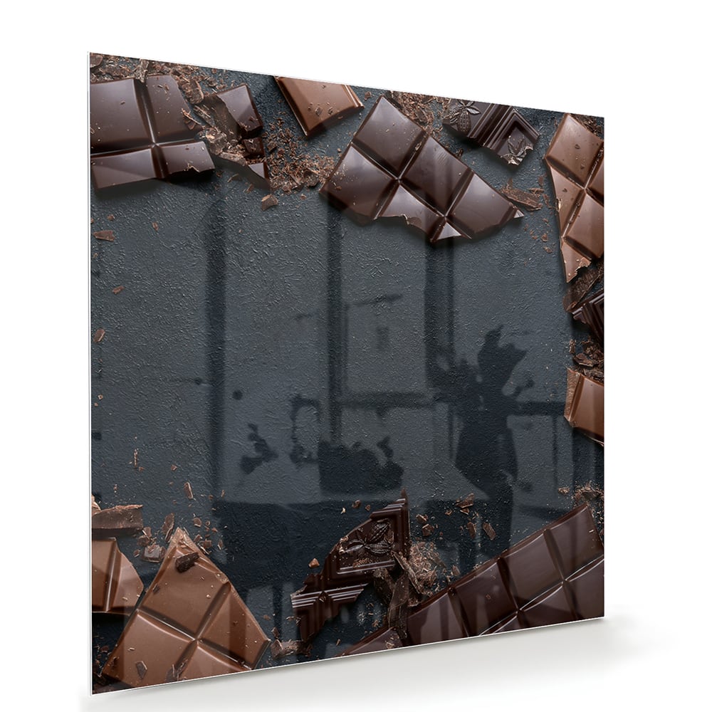 Glazen schilderij met chocolade in een moderne woonkamer