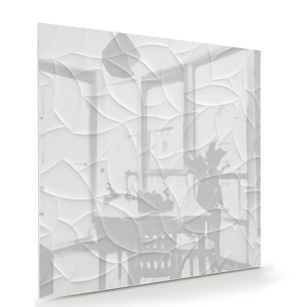 Glazen schilderij met textuur in wit, perfect voor moderne interieurs.