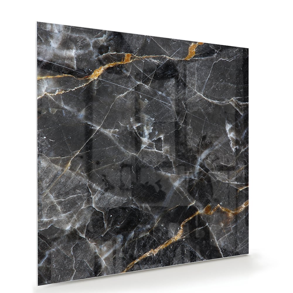 Elegant glazen schilderij met marmerpatroon in zwart en goud