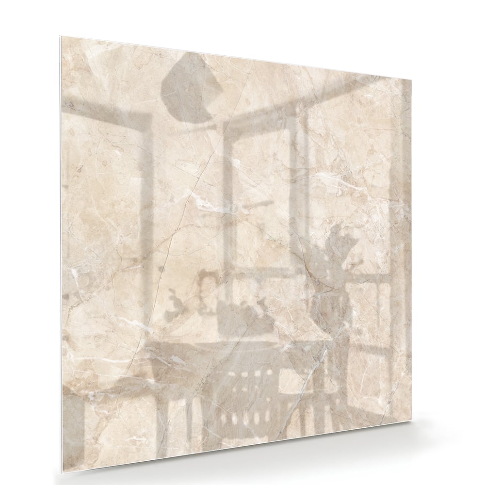 Een elegant glazen schilderij met natuurlijke tinten, perfect voor sfeervolle woonruimtes.