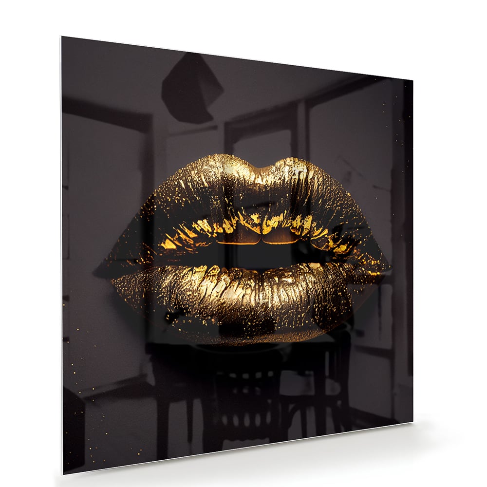 Glazen schilderij met gouden lippen, elegant voor in de woonkamer.
