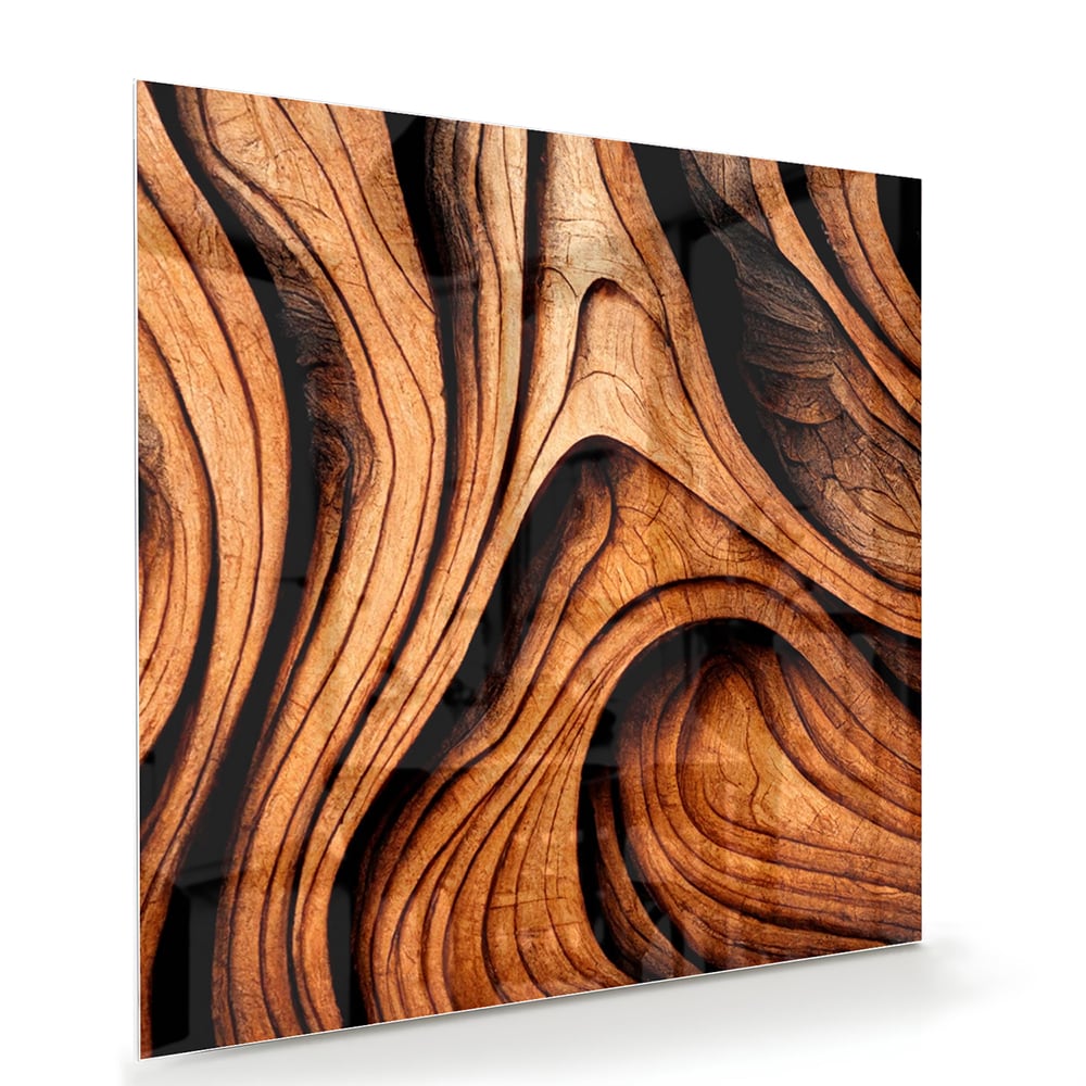 Glas schilderij met houtstrukturen in warme tinten, perfect voor wanddecoratie.