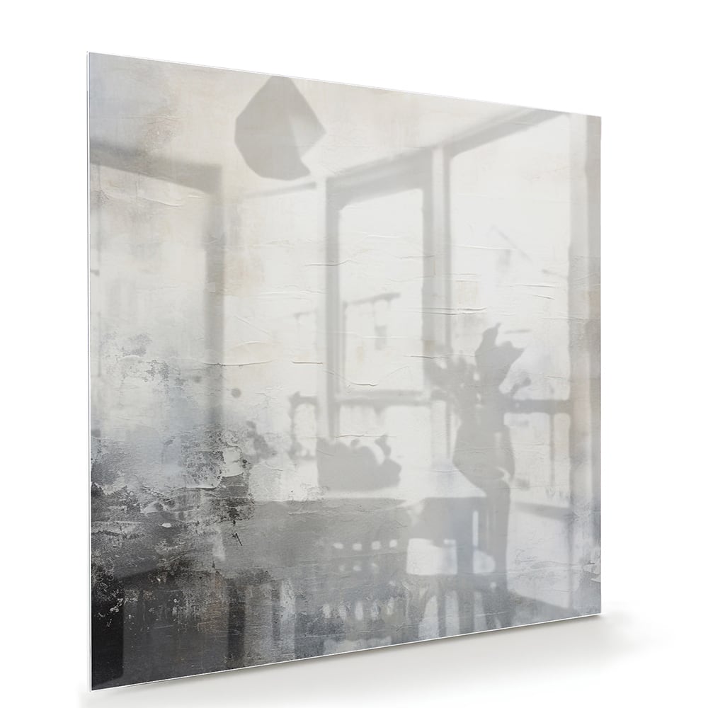 Abstract glazen schilderij met zachte kleuren aan de muur in een moderne woonkamer