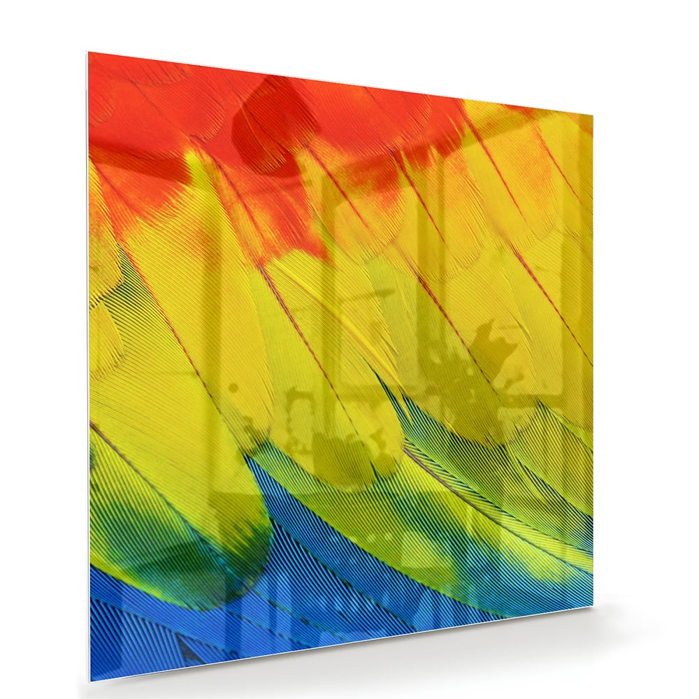 Abstract glazen schilderij met kleurrijke golven in rood, geel en blauw