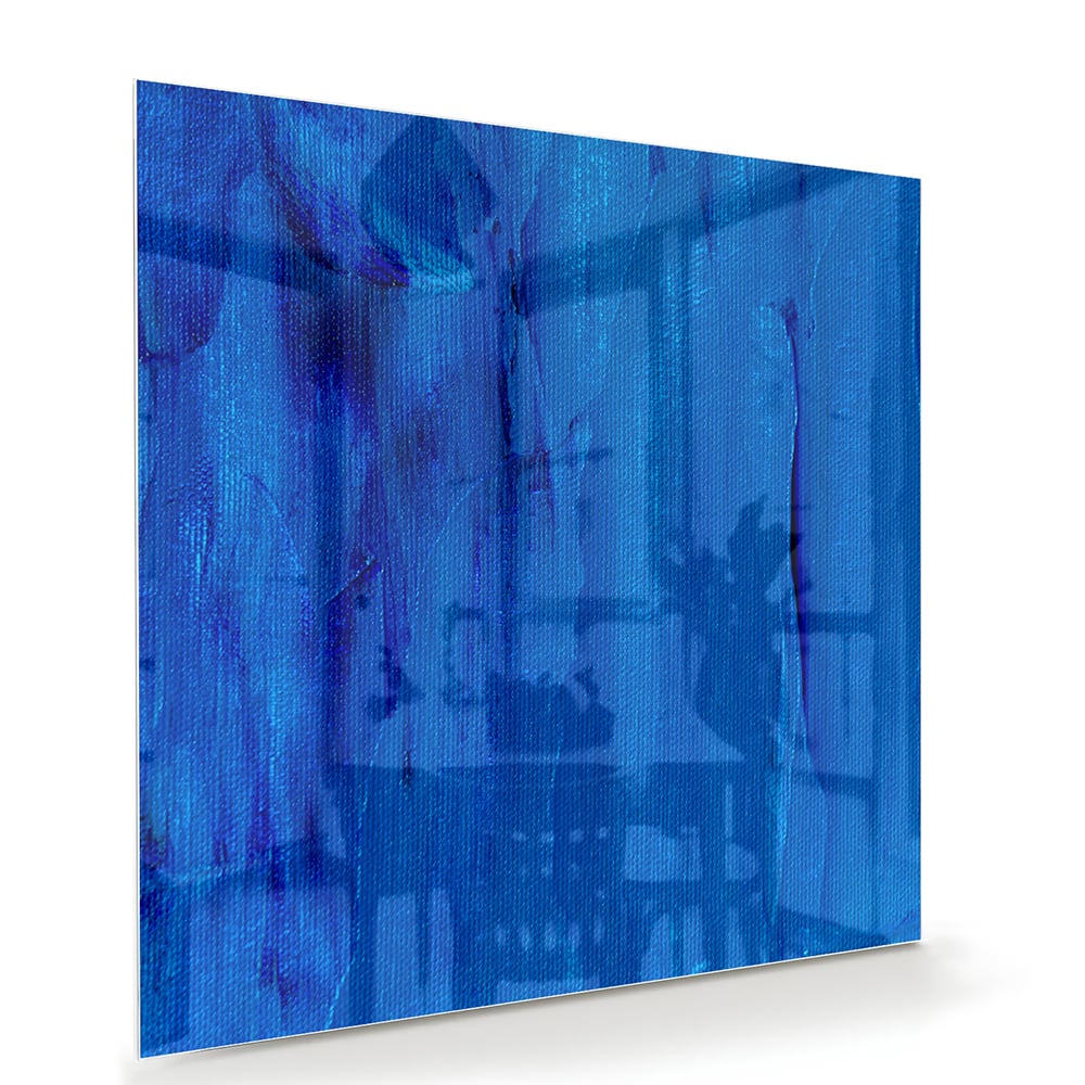Abstract glazen schilderij in blauw, perfect voor moderne inrichting