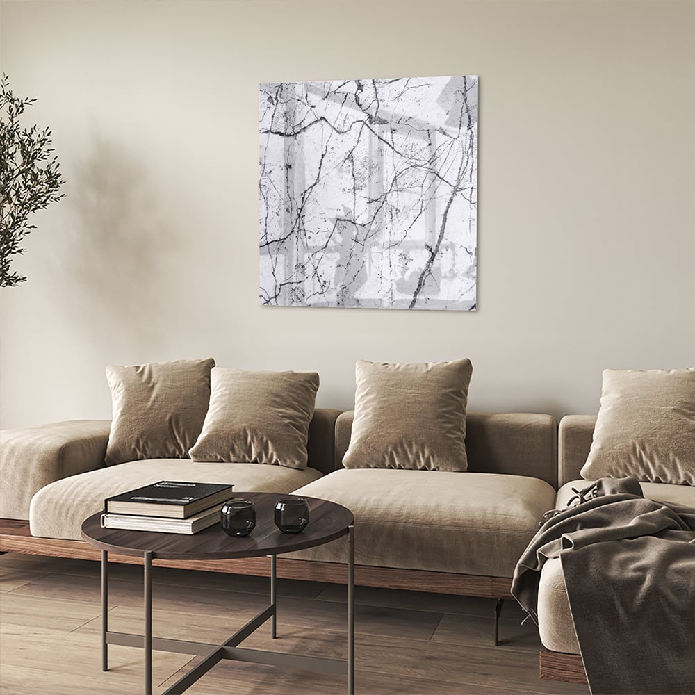 Abstract glazen schilderij met takkenstructuur in zwart-wit