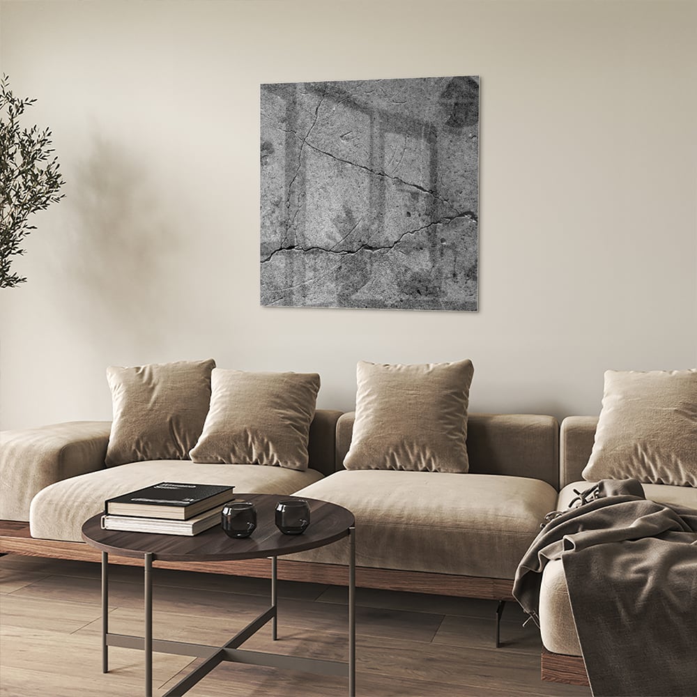 Abstract glazen schilderij met unieke structuur en lijnen.