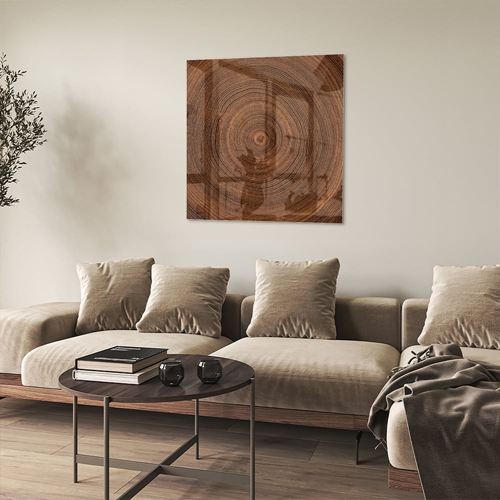 Glazen schilderij met een prachtige houtnerf, perfect voor wanddecoratie.
