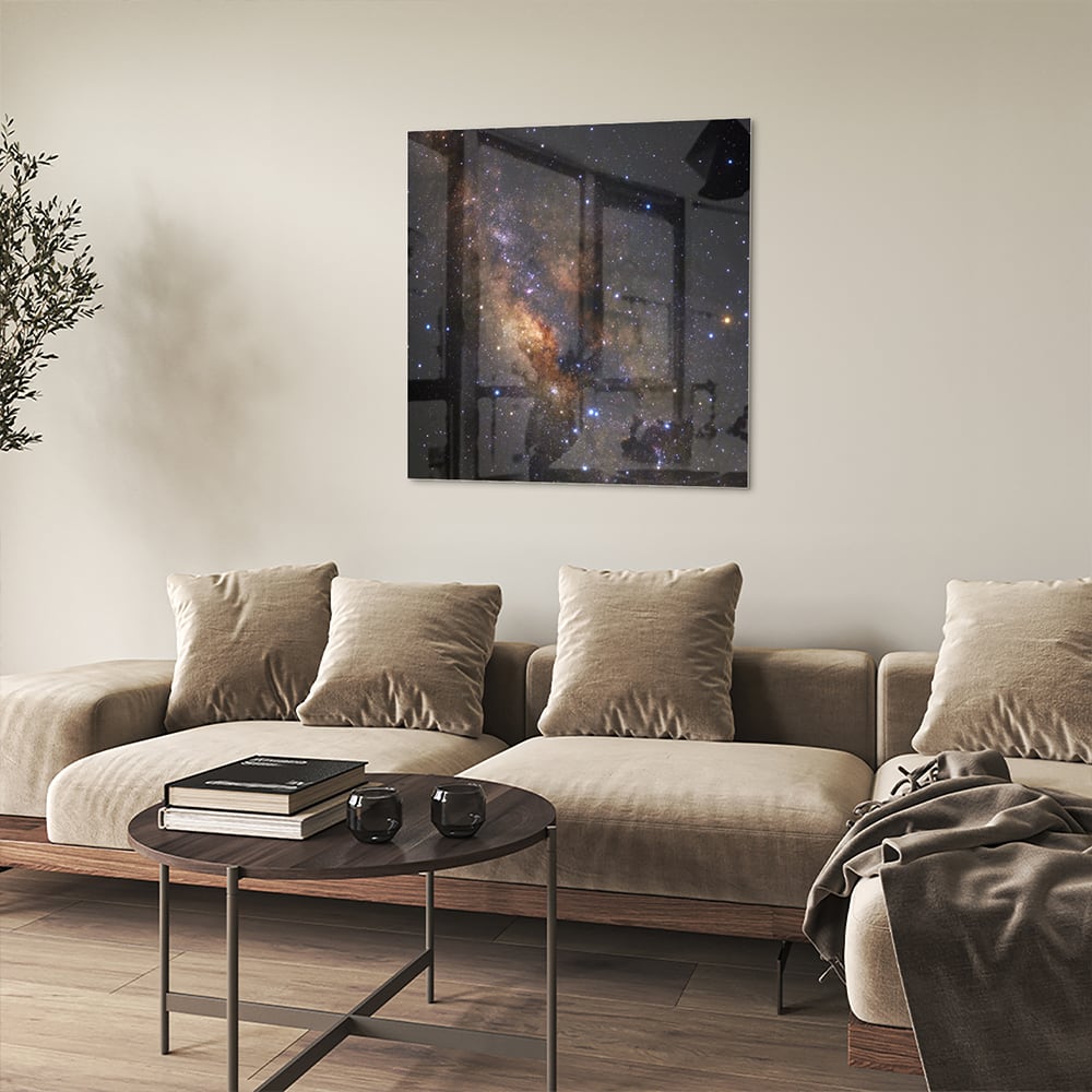 Glazen schilderij van het universum met sterren en nevels
