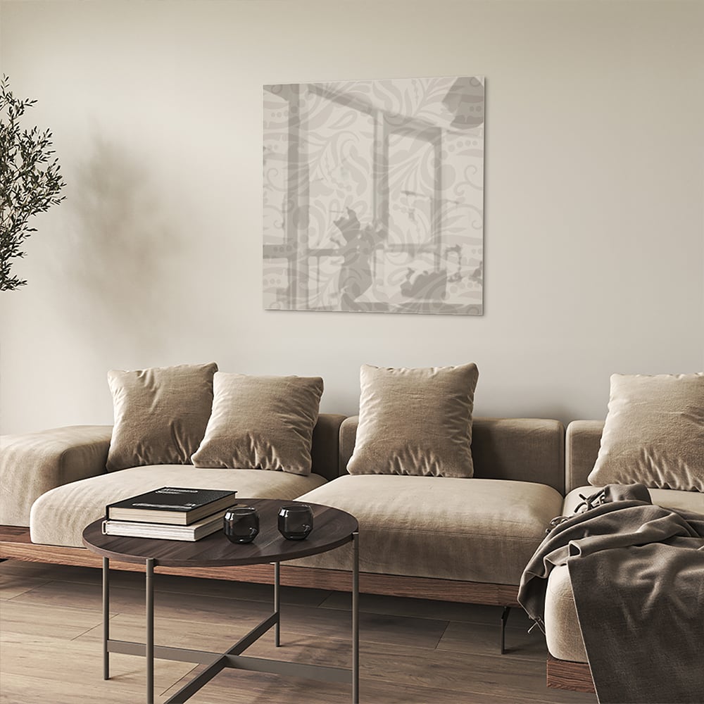 Elegante glazen schilderij met subtiel patroon aan de wand