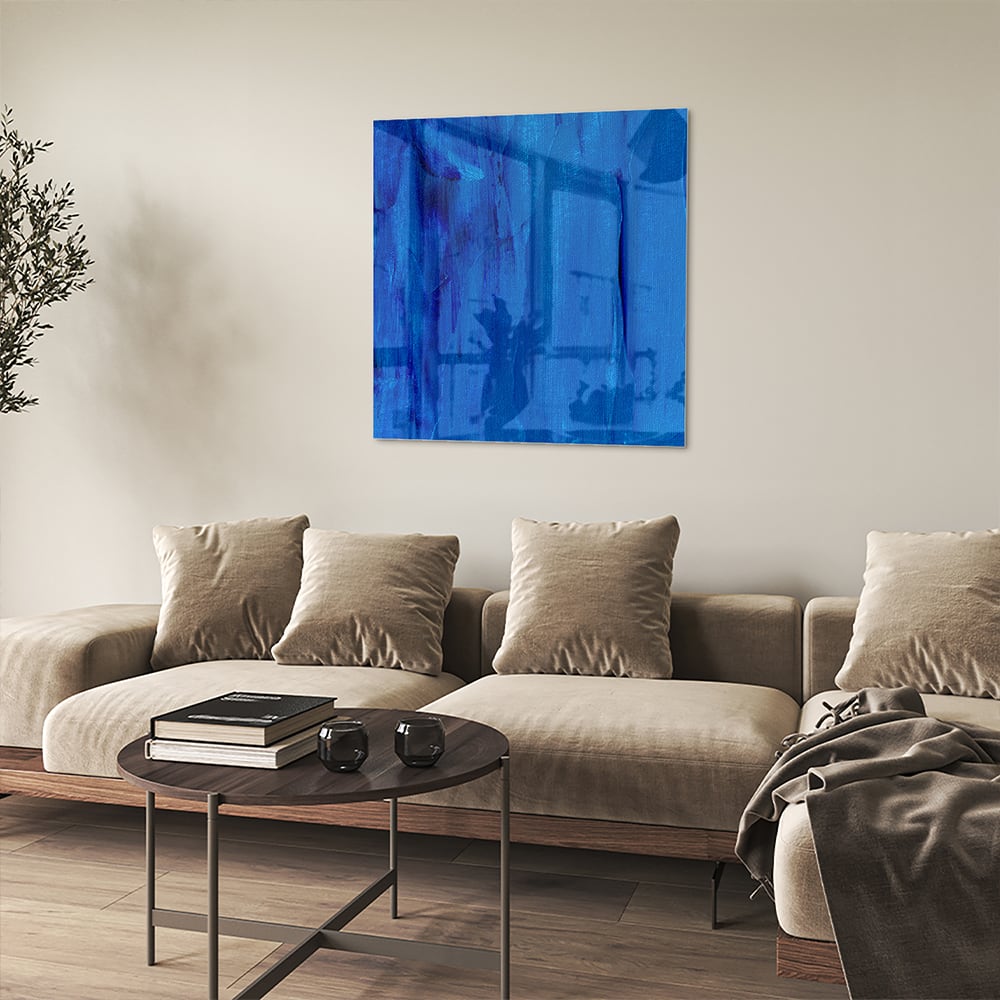 Abstract glazen schilderij in blauw, perfect voor moderne inrichting
