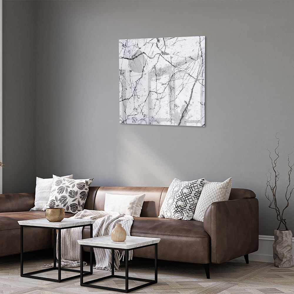 Abstract glazen schilderij met takkenstructuur in zwart-wit