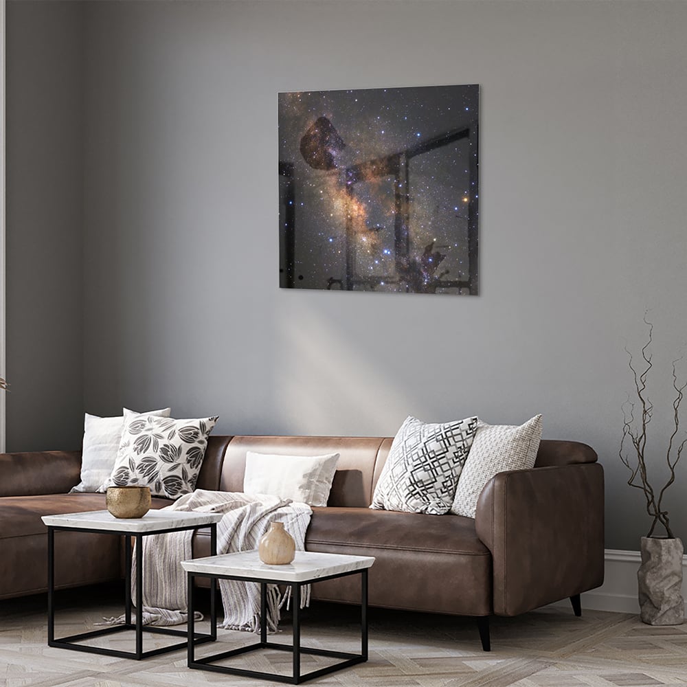 Glazen schilderij van het universum met sterren en nevels