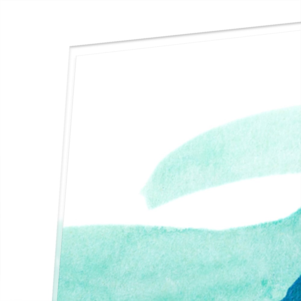 Abstract glazen schilderij met turquoise tinten, perfect voor moderne interieurs.