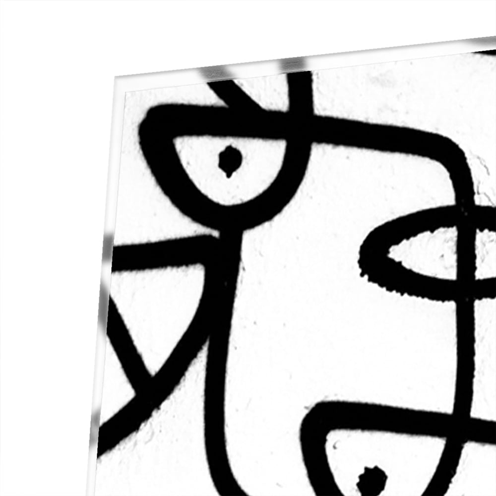 Abstract glazen schilderij in zwart-wit met vormen en lijnen
