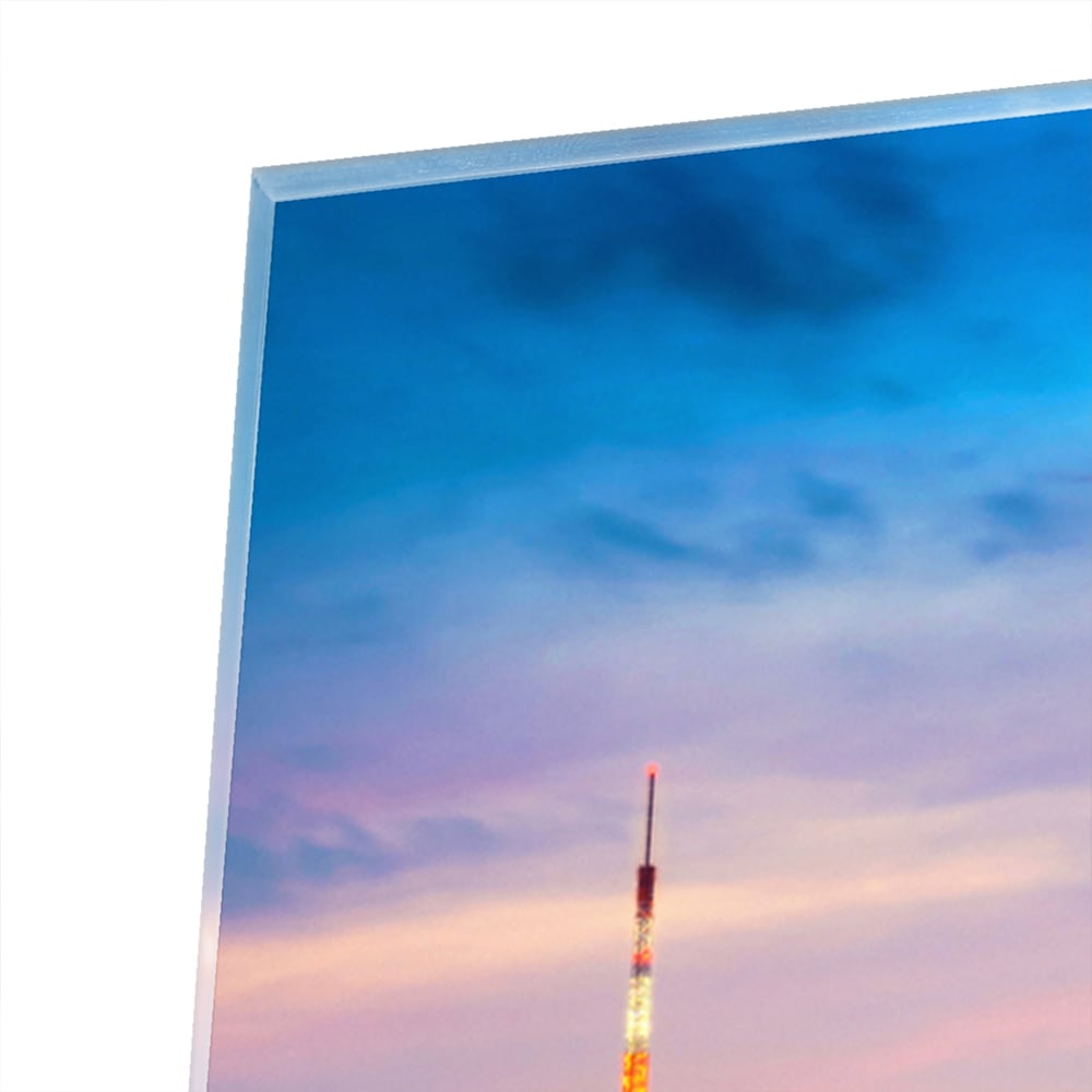 Glazen schilderij van Tokyo met de Tokyo Tower en Mount Fuji in de achtergrond