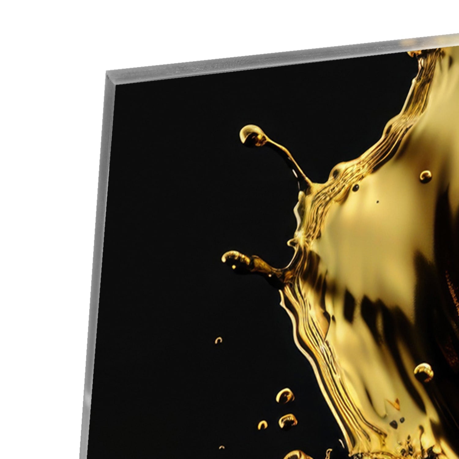 Luxe glazen schilderij met gouden spatten op zwarte achtergrond
