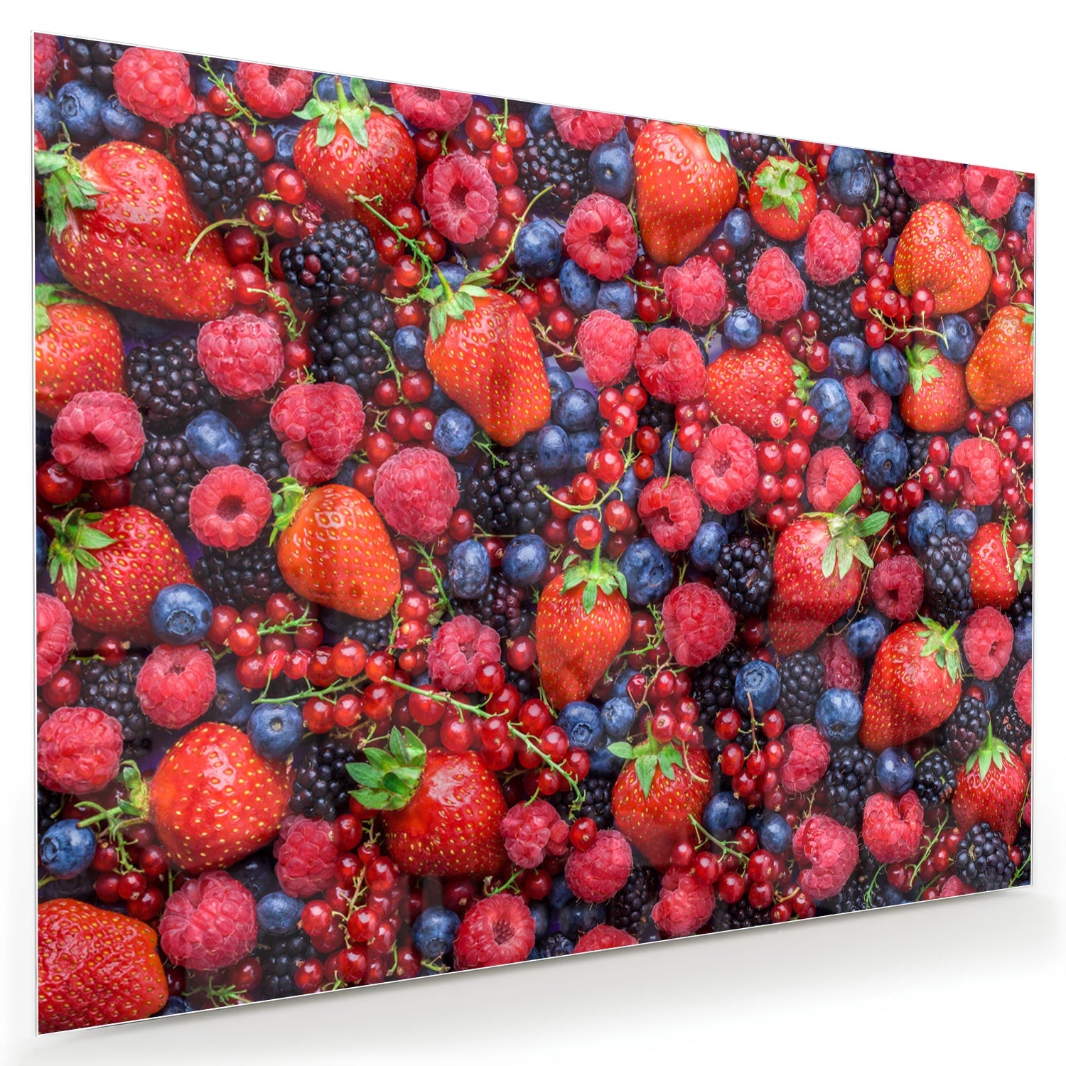 Glazen schilderij met een kleurrijke afbeelding van bessen en fruit