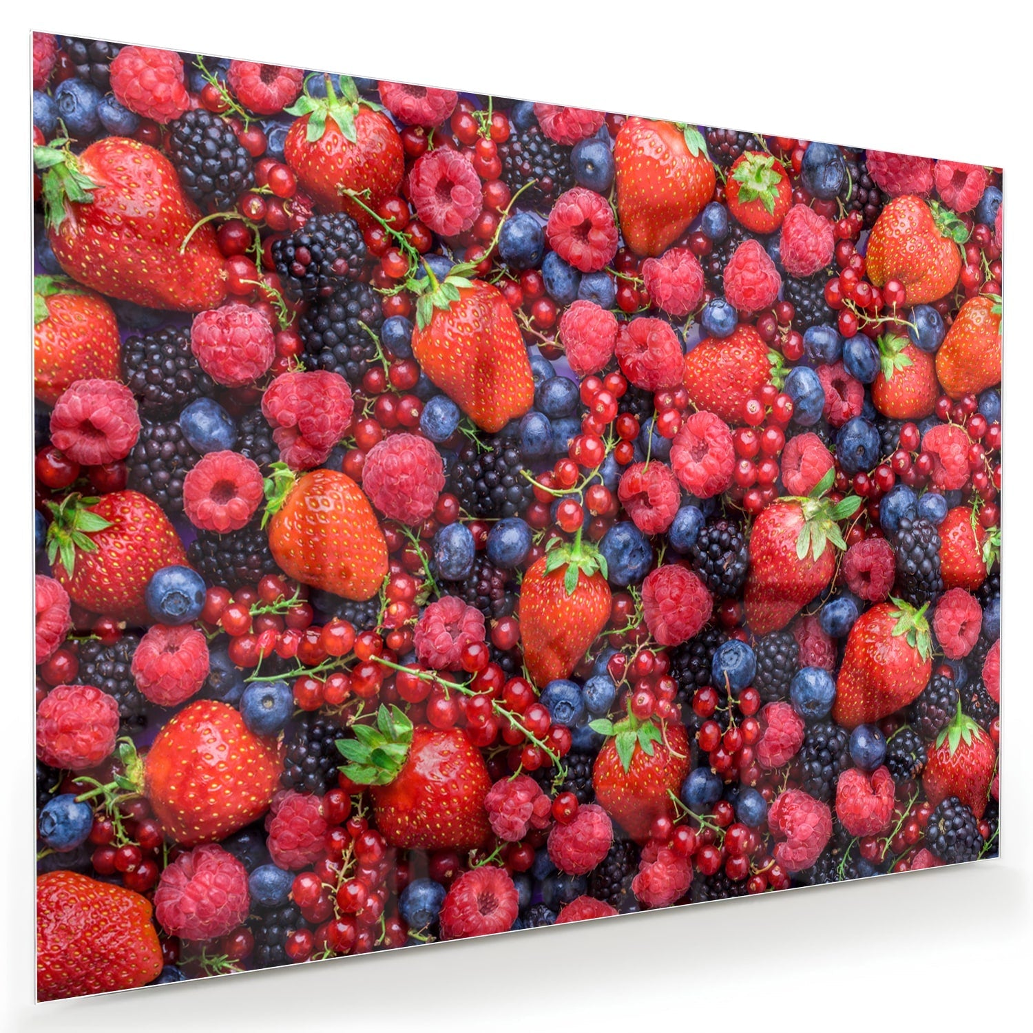 Glazen schilderij met een kleurrijke afbeelding van bessen en fruit