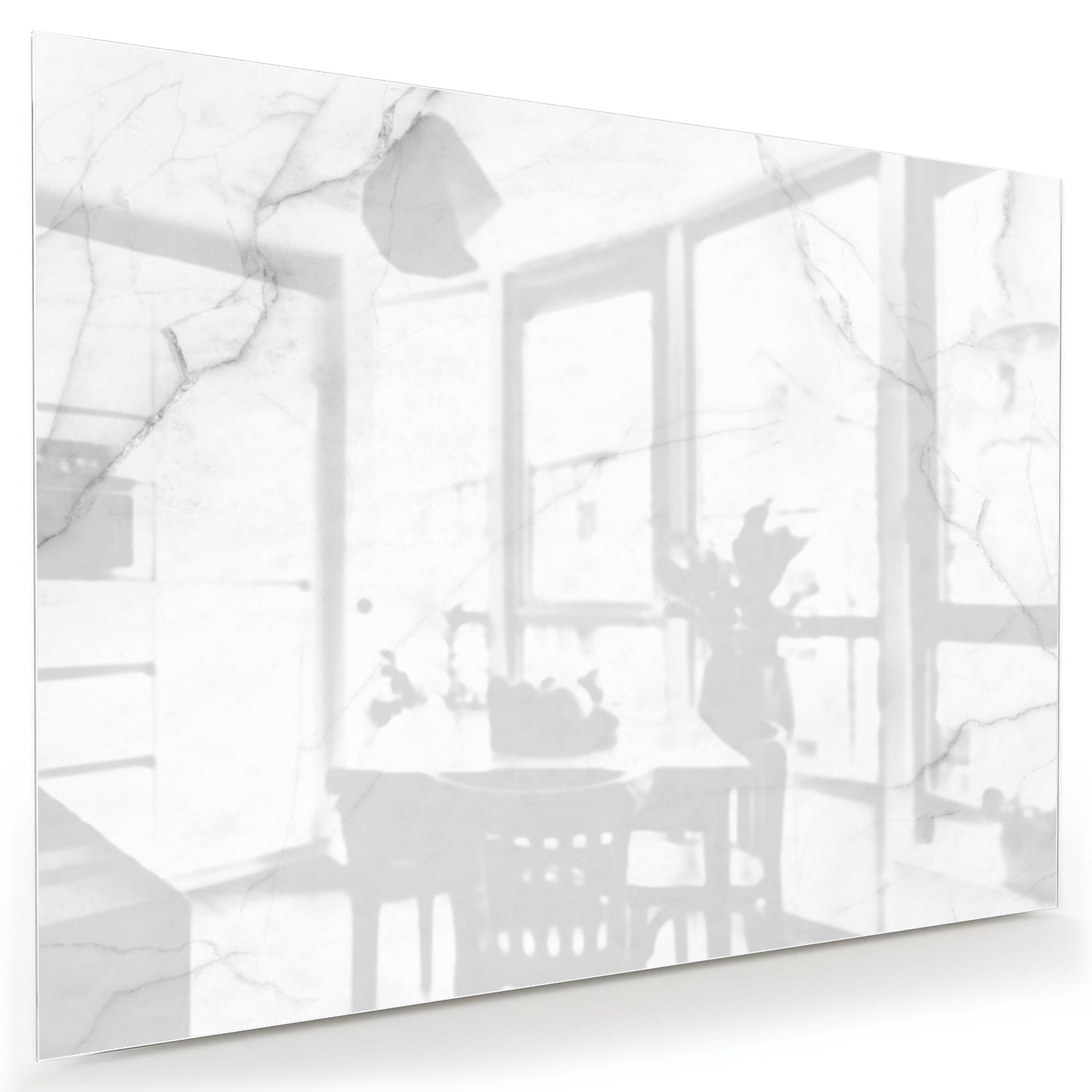 Minimalistisch glazen schilderij met marmerstructuren in moderne woonkamer