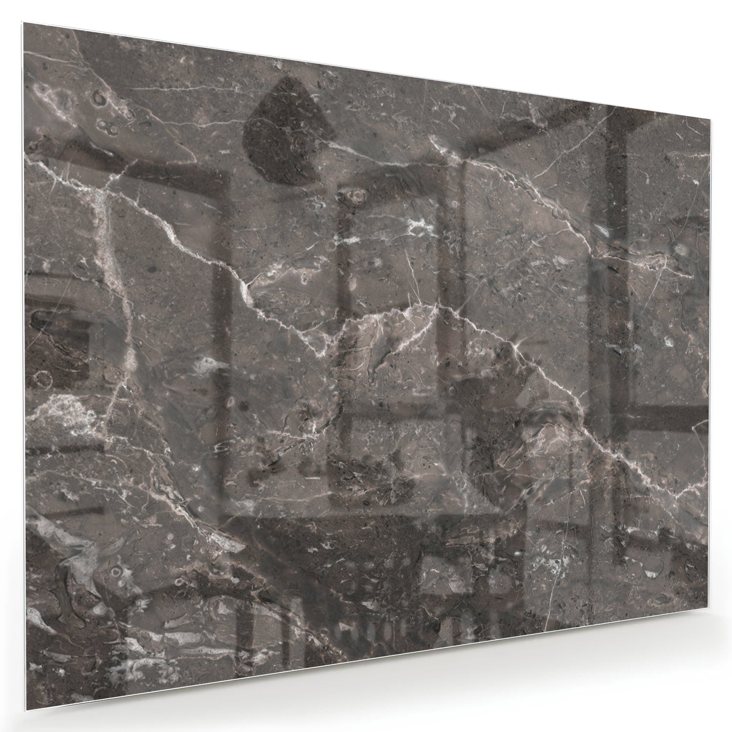Glazen schilderij met marmerdesign in een moderne woonkamer
