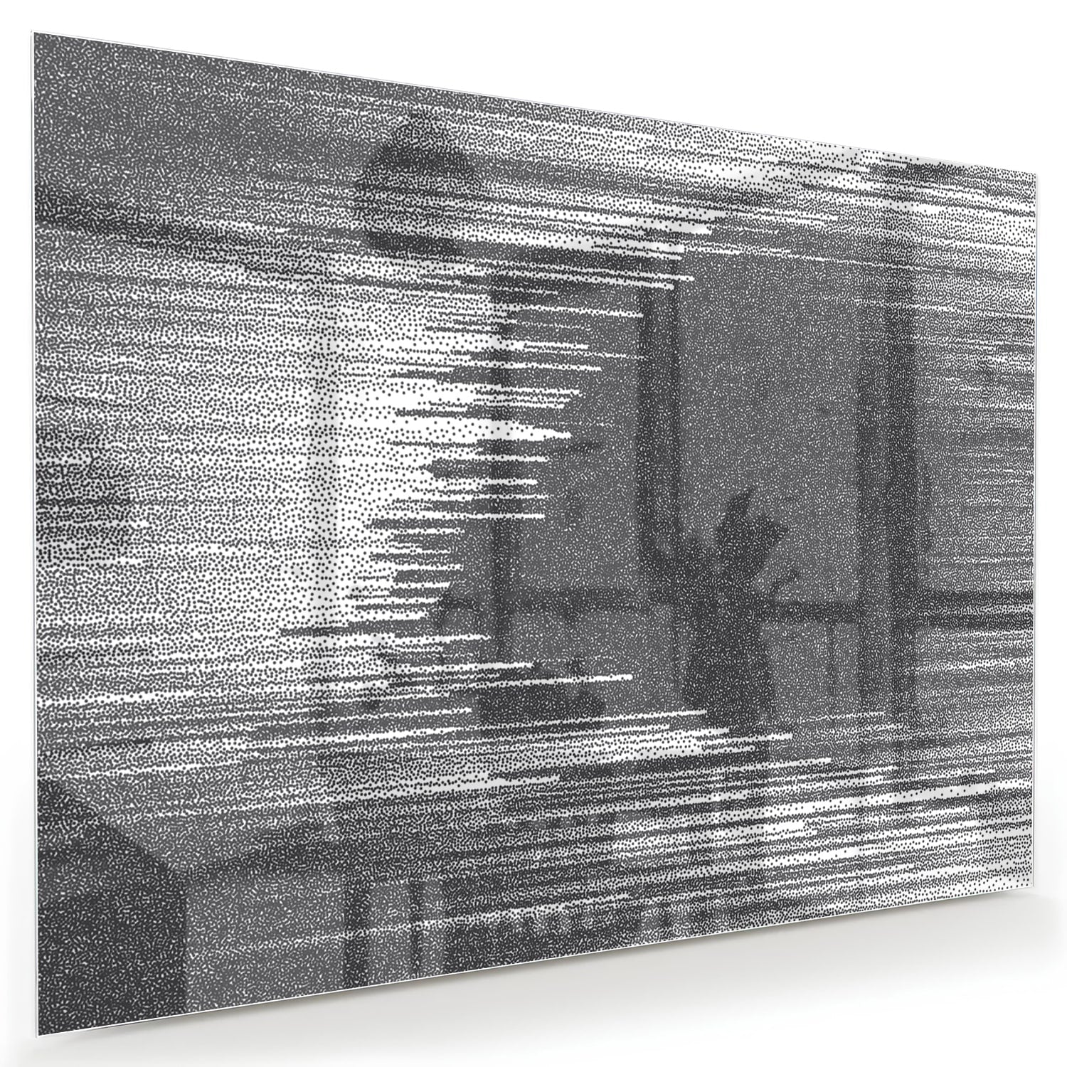 Abstract glazen schilderij in zwart-wit aan de muur met planten