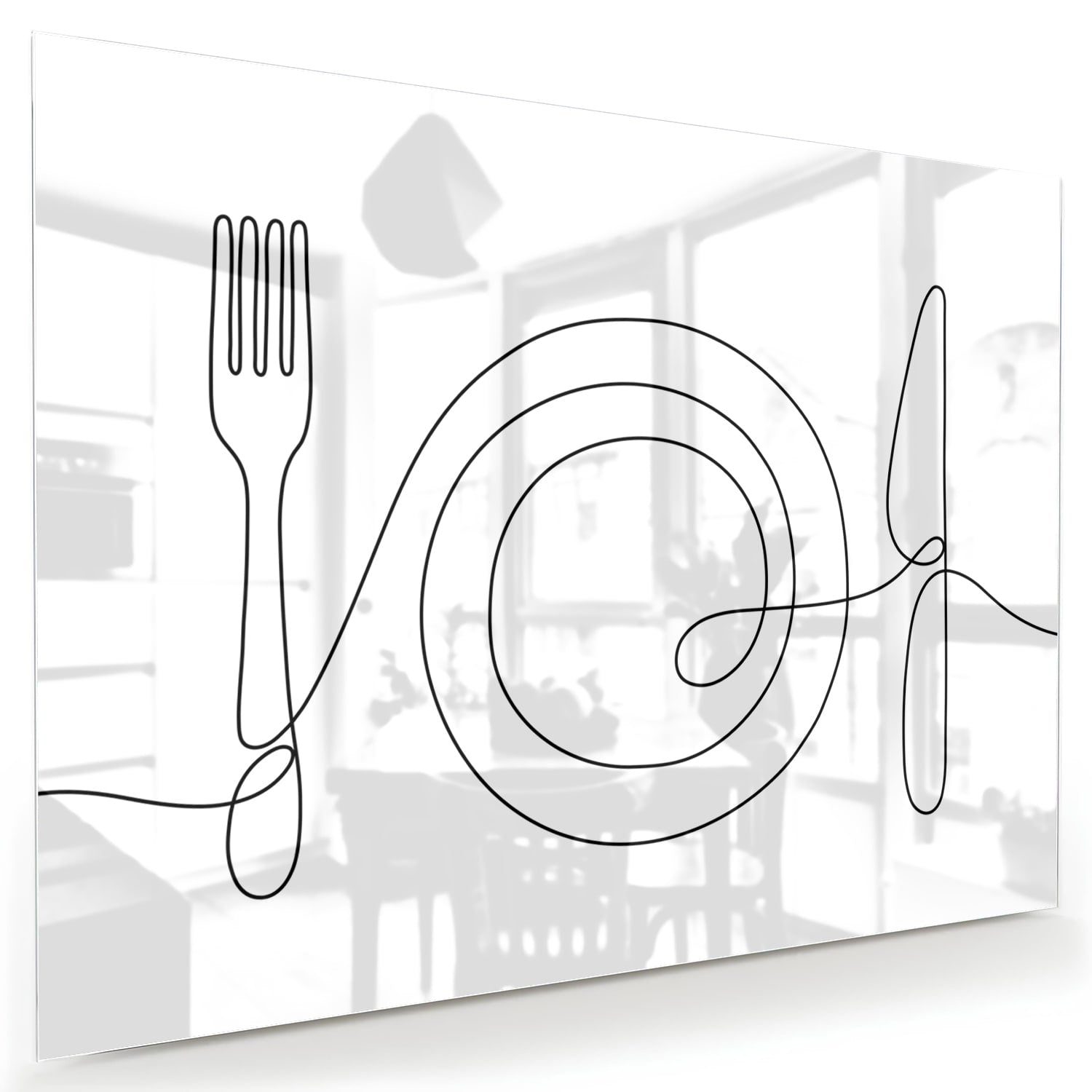 Minimalistisch glazen schilderij met een fork en mes ontwerp