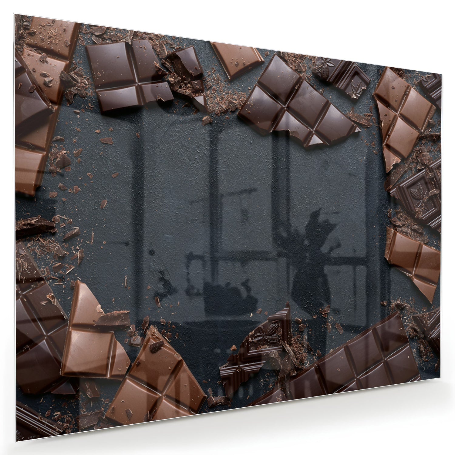 Glazen schilderij met chocolade in een moderne woonkamer