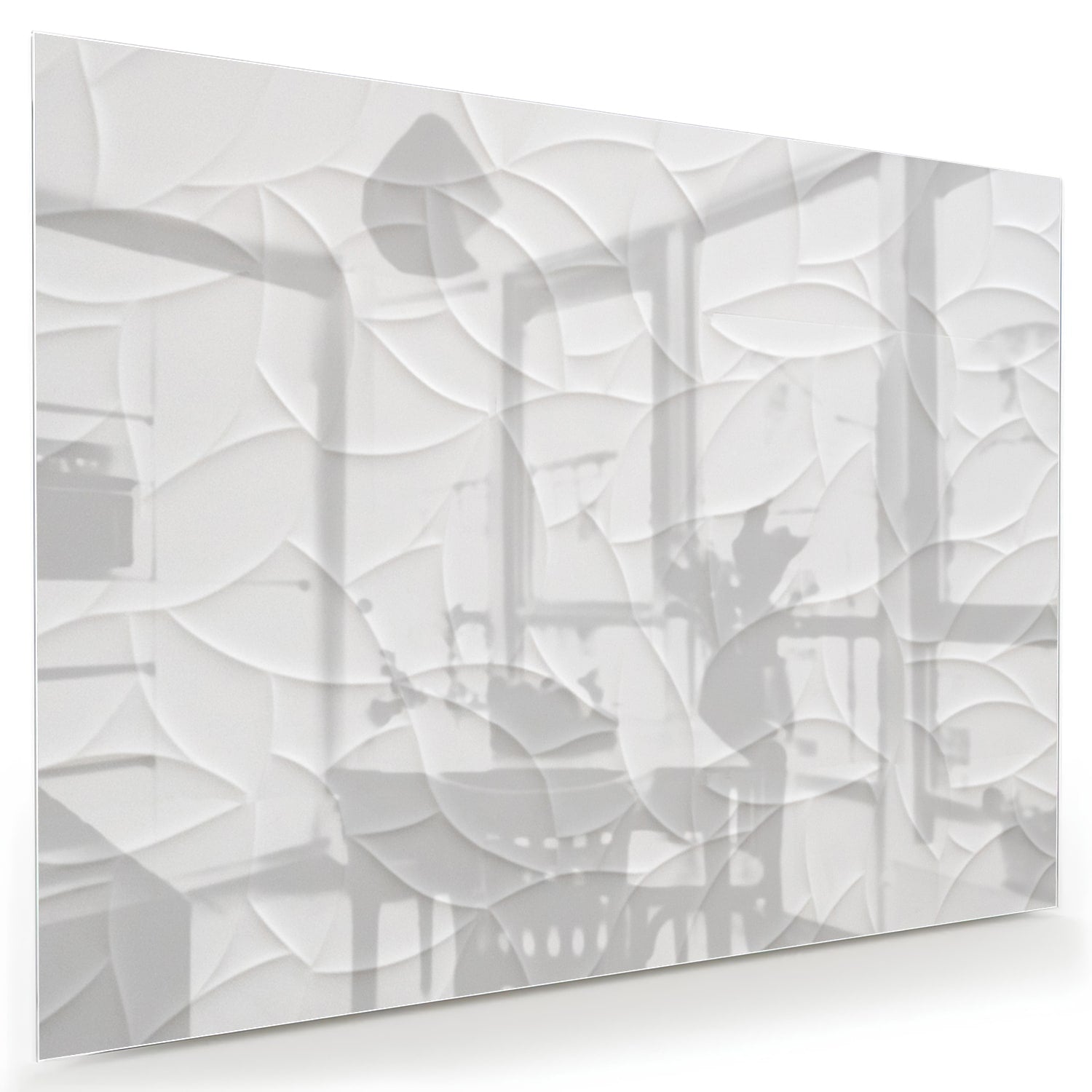 Glazen schilderij met textuur in wit, perfect voor moderne interieurs.