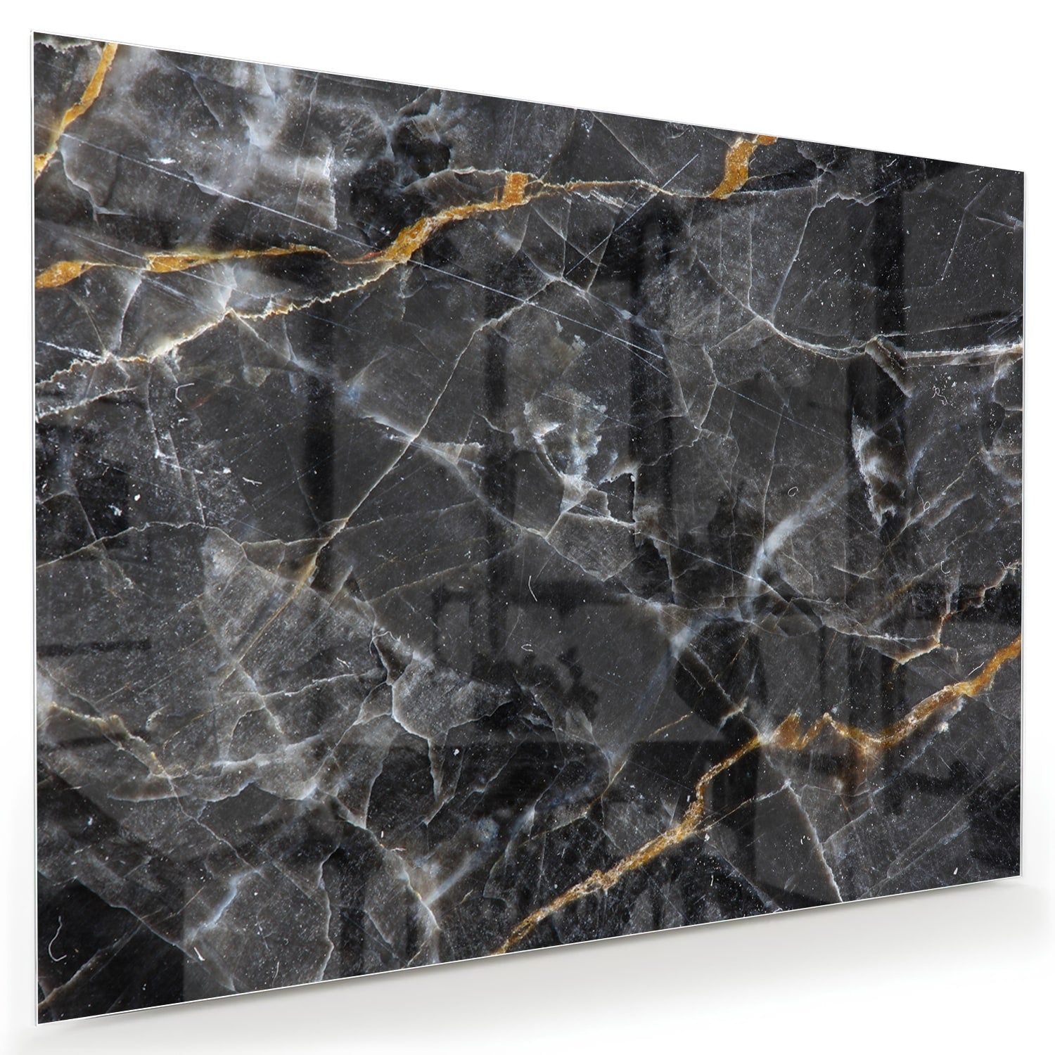 Elegant glazen schilderij met marmerpatroon in zwart en goud