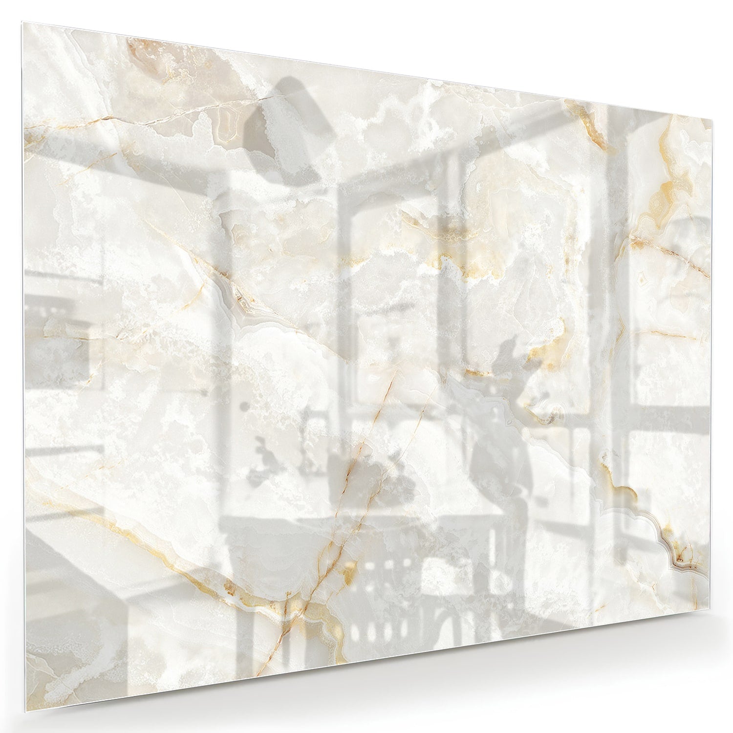 Elegant glazen schilderij met grijs marmer en gouden aders in moderne woonkamer