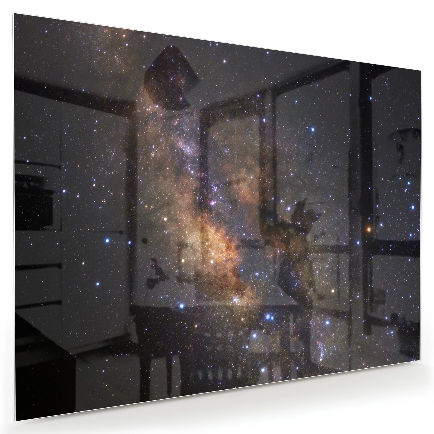 Glazen schilderij van het universum met sterren en nevels