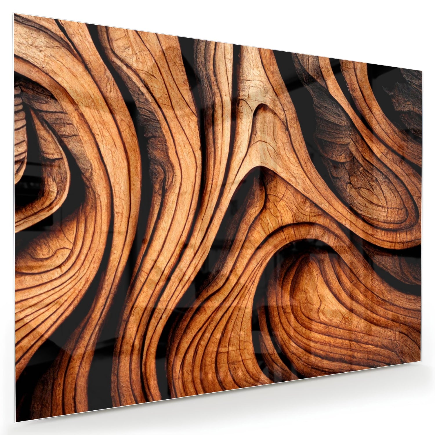 Glas schilderij met houtstrukturen in warme tinten, perfect voor wanddecoratie.