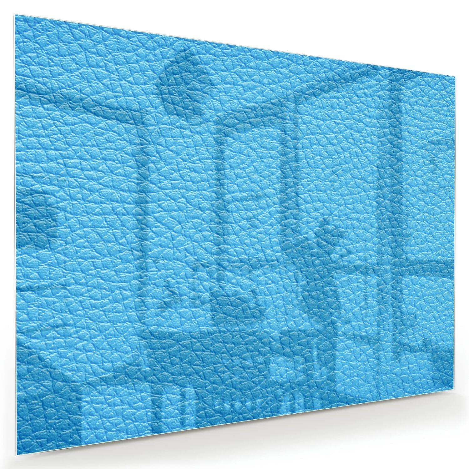 Blauw glazen schilderij met unieke textuur aan de muur in een moderne woonkamer