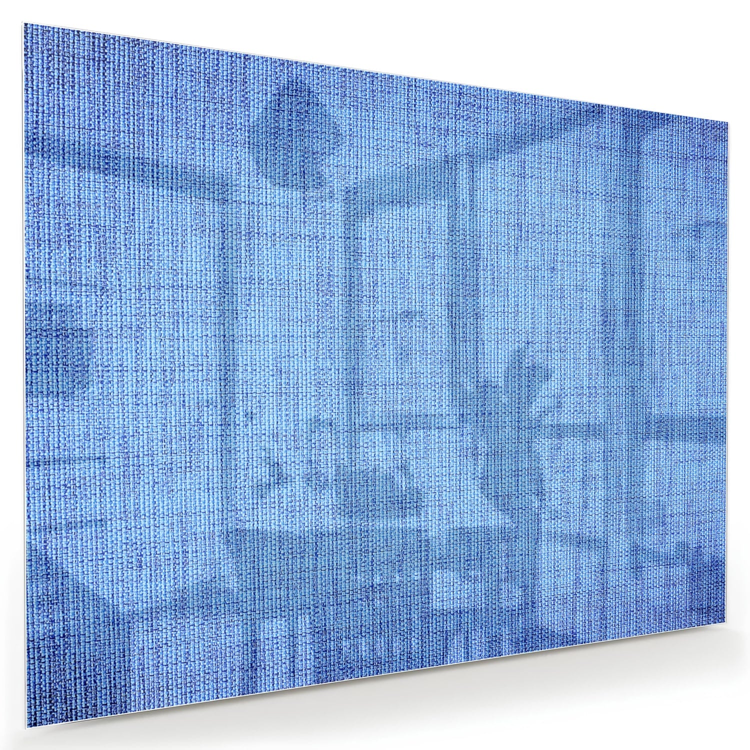 Blauw glazen schilderij aan de muur in een moderne woonkamer