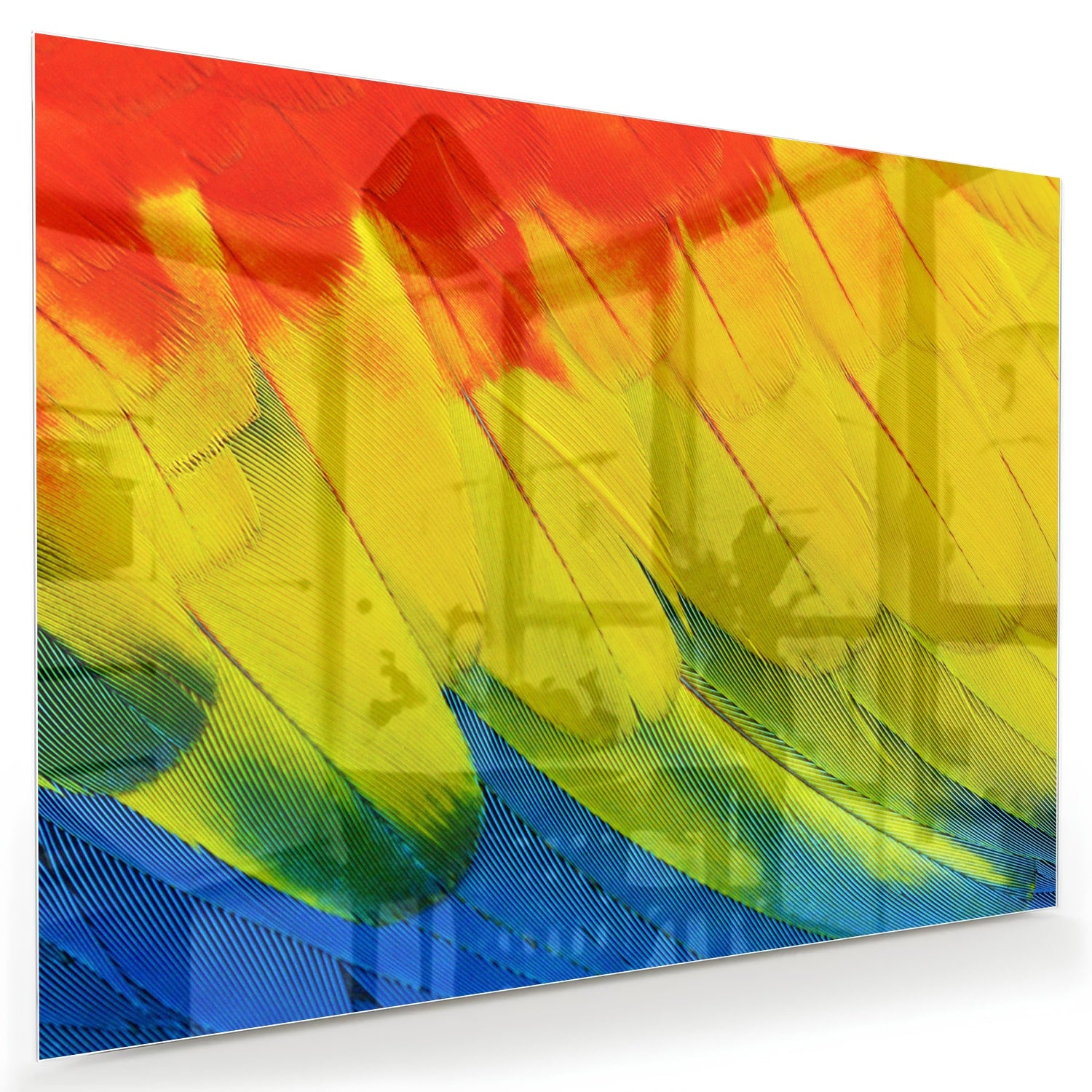 Abstract glazen schilderij met kleurrijke golven in rood, geel en blauw