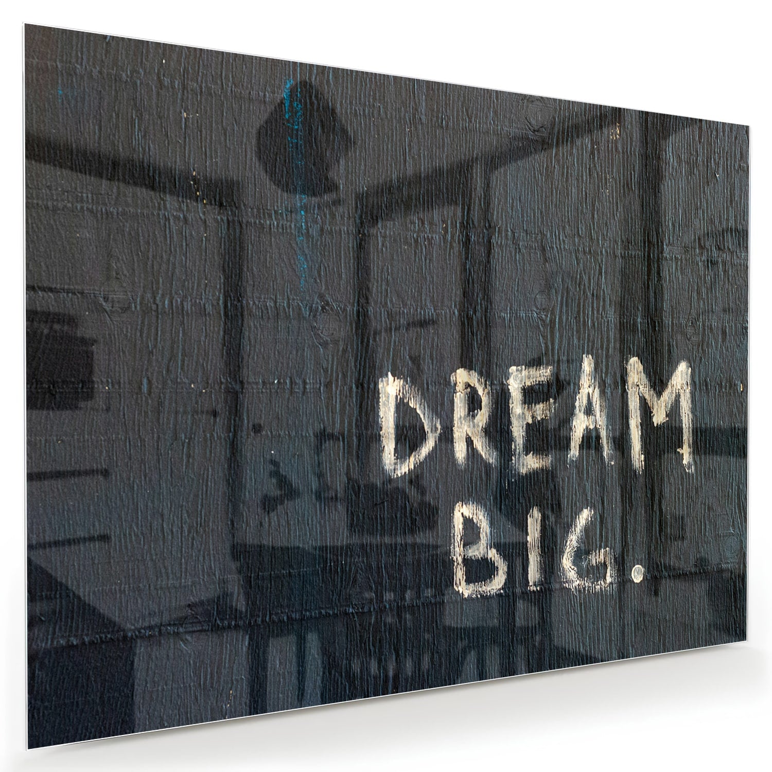 Glas schilderij met tekst 'DREAM BIG' in modern interieur