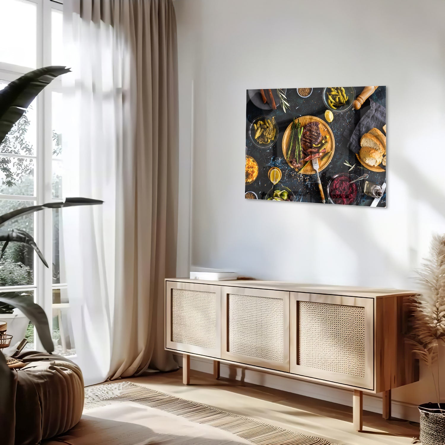 Glazen schilderij met een variteit aan gerechten en ingredinten