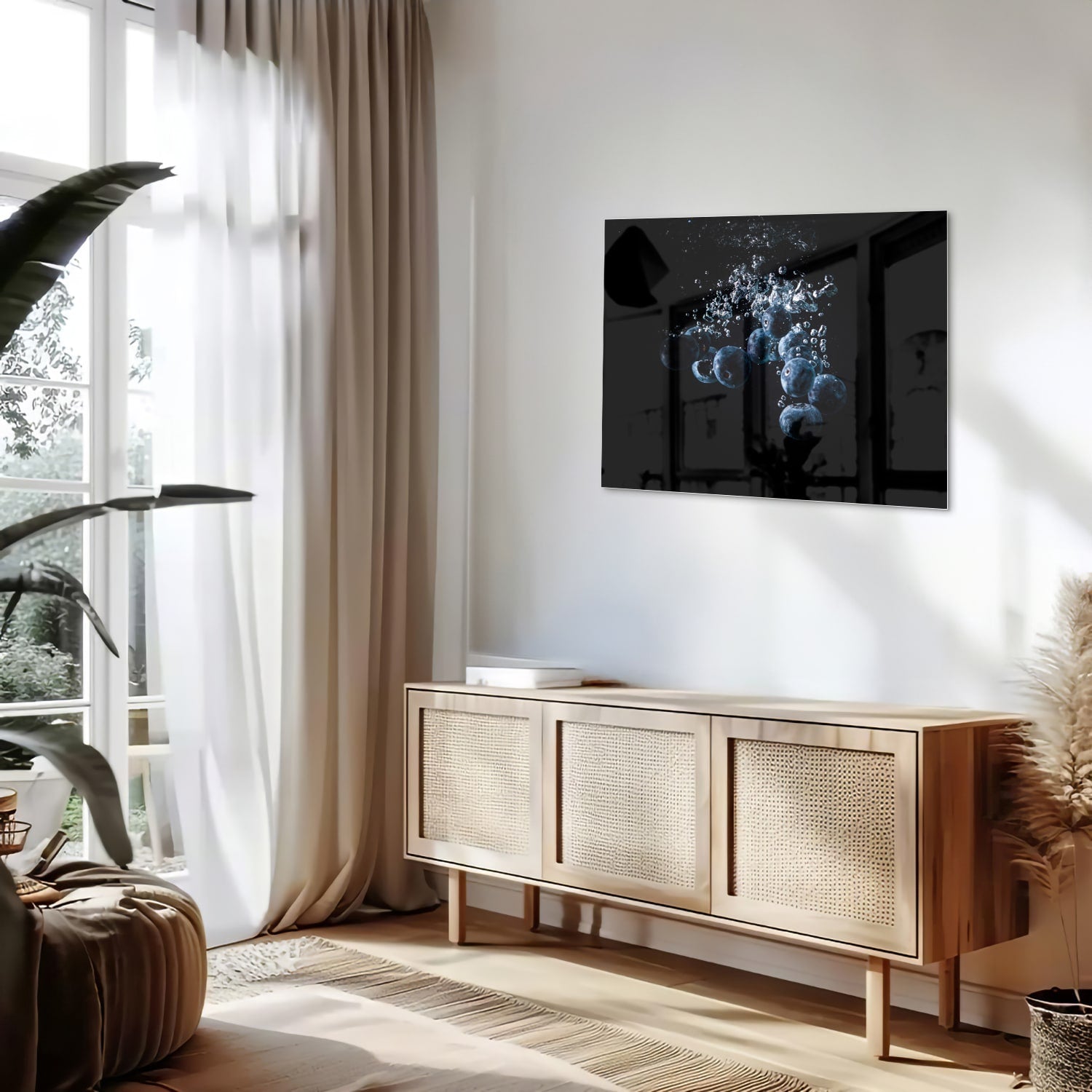 Abstract glazen schilderij met luchtbellen in zwart water