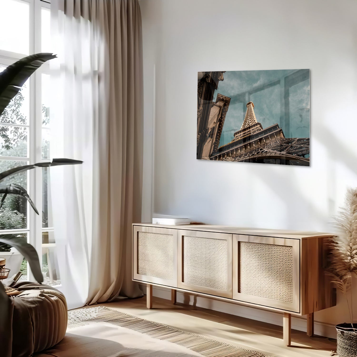 Glas schilderij van de Eiffeltoren met een luxe uitstraling